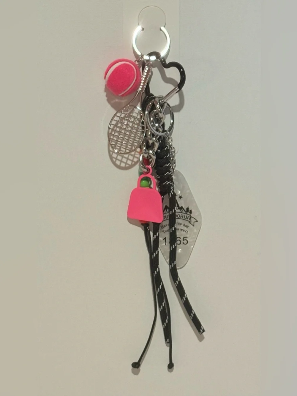 Outdoor Life Pink Tennis Charm Keychain/Bag Charm w/Metallic Accents